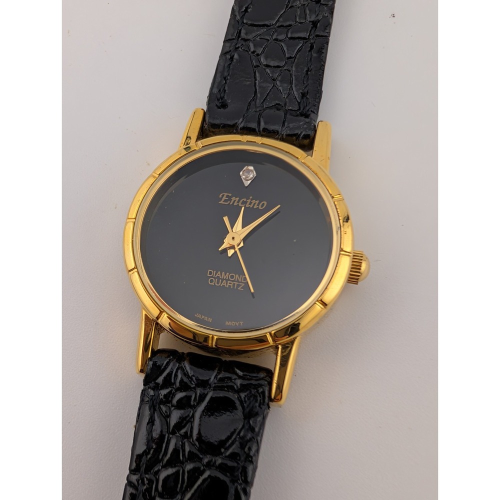 Vintage Encino Diamond Quartz Watch Women 23mm Case Leather Band- New Battery